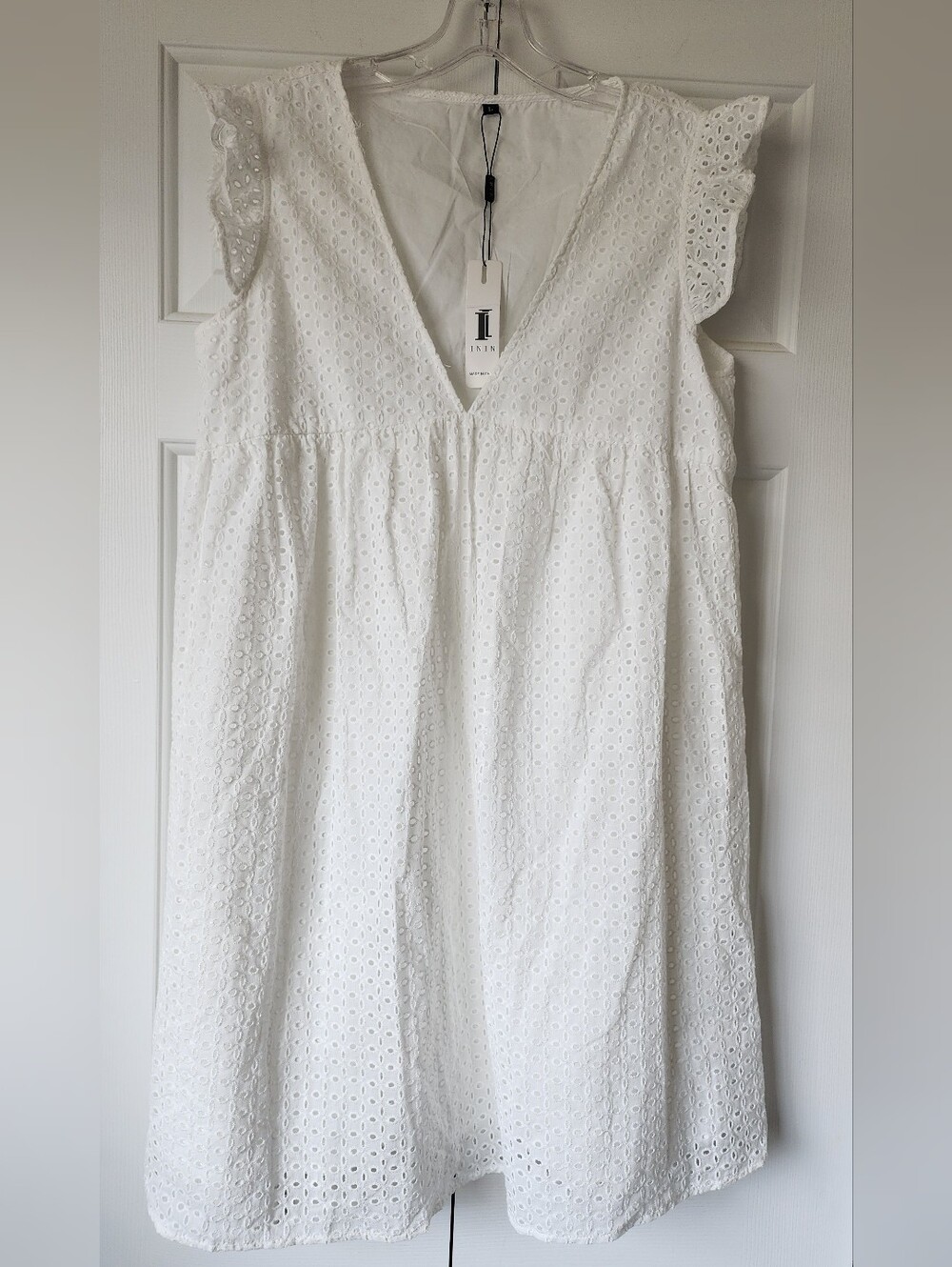 White Airy Lined Eyelet Dress, Sz L